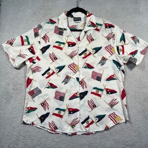 Vintage BonWorth Button Up Shirt Novelty Flag Print Short Sleeve Top Womens L‎